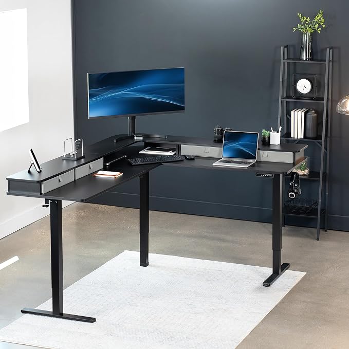 VIVO Electric Mobile Corner 75 x 63 inch 2 Tier Stand Up L-Shaped Desk - Image 2