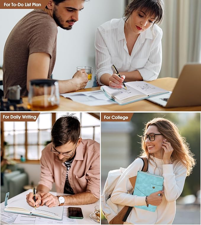 A5 Lined Leather Journal Notebook for Men Women,5.9" X 8.4" Hardcover Journal with Pen,200 Pages 100 Gsm Thick Ruled Paper Daily Diary for School,Travel,Business,Work,Home Writing-DeskLoop Office