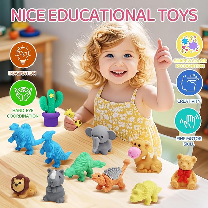 URSKYTOUS 91Pcs Animal Erasers Desk Pets - Image 3