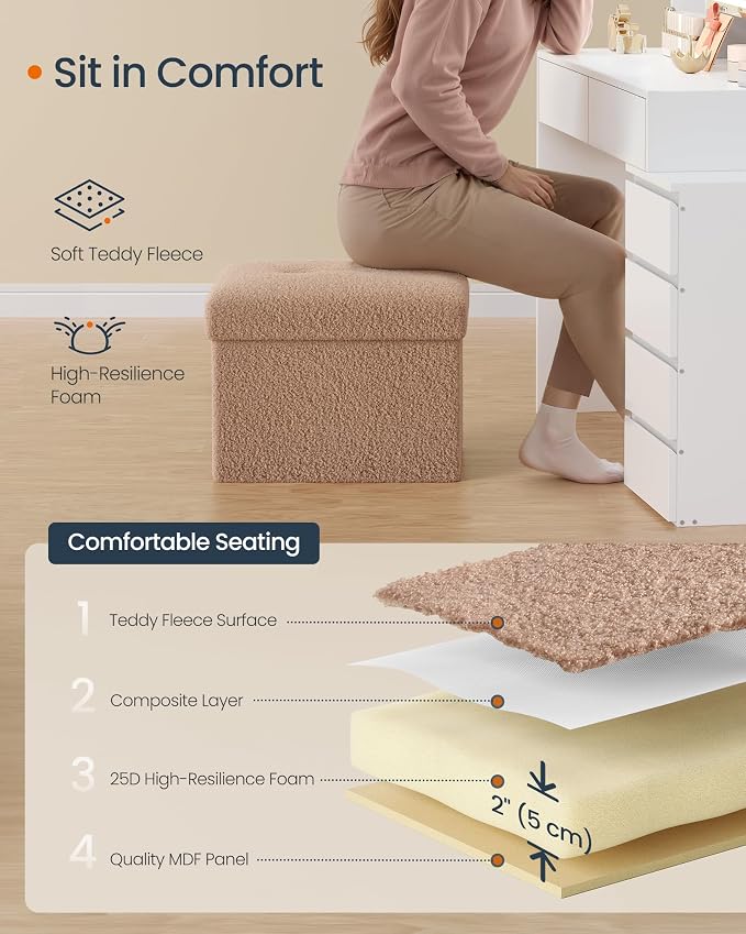 SONGMICS Small Folding Storage Ottoman, Foot Rest Stool, 12.2 x 16.1 x 12.2 - Image 4