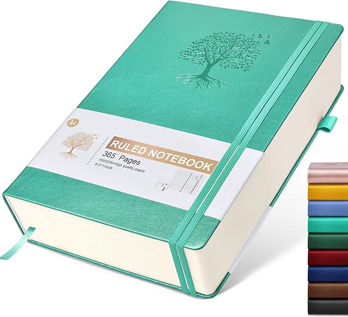 Lined Journal Notebook, 365 Pages A4 Large Journals for Writing Ruled Notebook, Hardcover Leather Journal for Women Men, Daily Notebook for Work, Note Taking, 100Gsm Thick Paper (8.5" x 11" Teal)-DeskLoop Office
