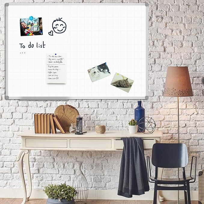 JILoffice Magnetic Dry Erase Planning Board, Grid Pattern White Board 48 x 36 Inch, Silver Aluminum Frame with Detachable Marker Tray for Office School and Home-DeskLoop Office