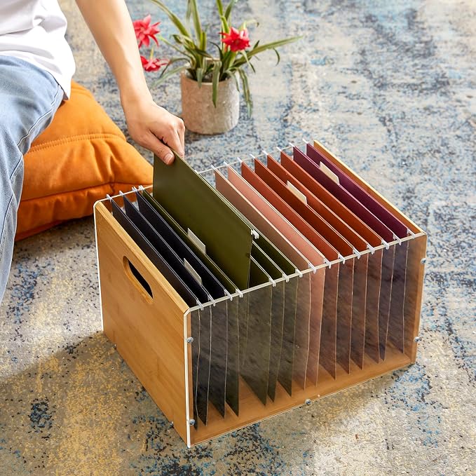 Sbanmao Letter/Legal Bamboo Acrylic File Box Organizer, Hanging File Folder - Image 4