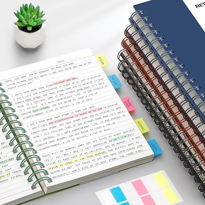 RETTACY Spiral College Ruled Notebook, 300 Pages, A4 Large Size (8.2" x 11.2"), for School, Work, Writing, Journaling, 100 GSM Thick Paper, Flexible Plastic Cover (Navy Blue)