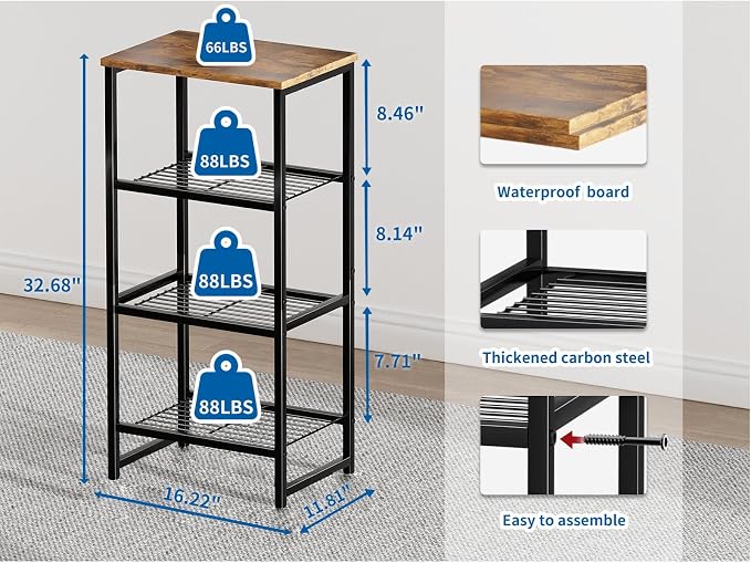 Industrial 3 Tier Printer Stand, Home Printer Wood Table - Image 3