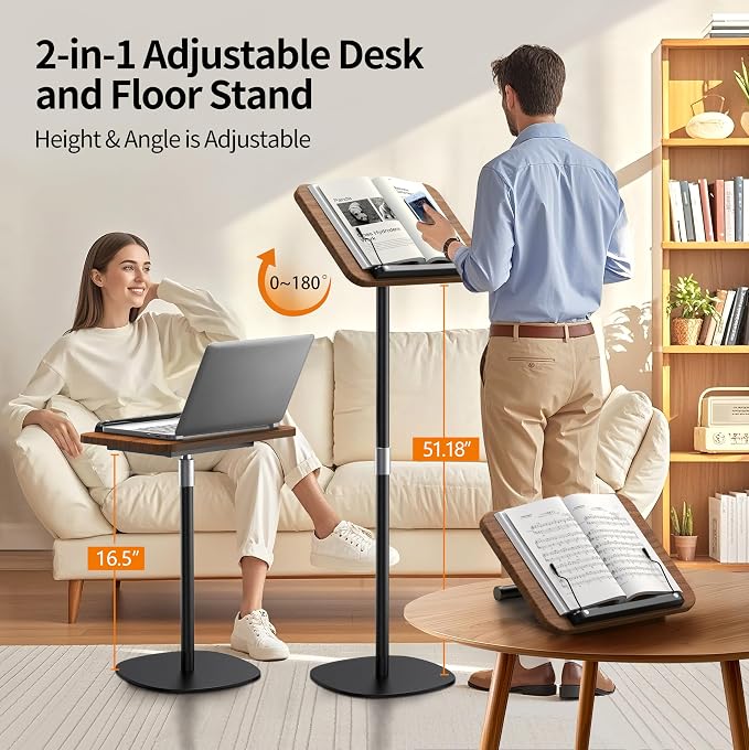 NAMON 2-in-1 Dual-use Floor & Desktop Book Stand, Durable Metal & Wood - Image 3