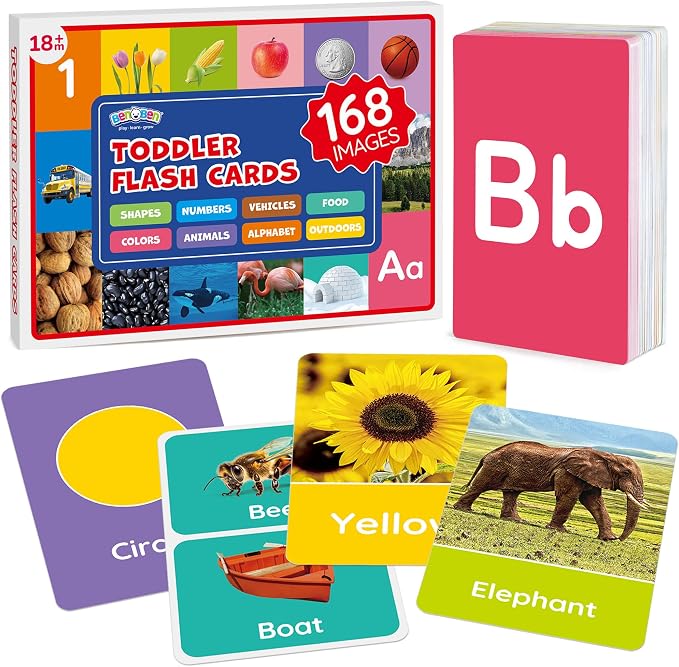BenBen Flash Cards for Toddlers 1-3, Rip Proof & Waterproof, 84 Double-Sided by WelcometoBenBen