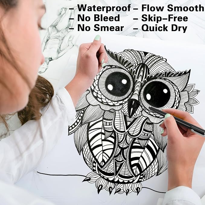 Muchcute Micro Fineliner Drawing Art Pens: 8 Black Fine Line Waterproof Ink Set - Image 4