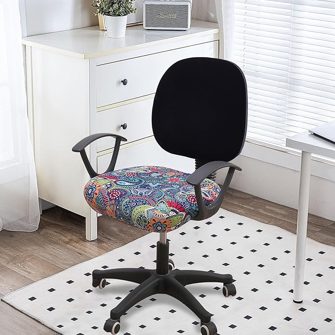 Smiry Printed Office Computer Chair Seat Covers, Stretch Fit Universal Desk Rotating Chair Cover Washable Removable Seat Cushion Protectors - Blue Green-DeskLoop Office