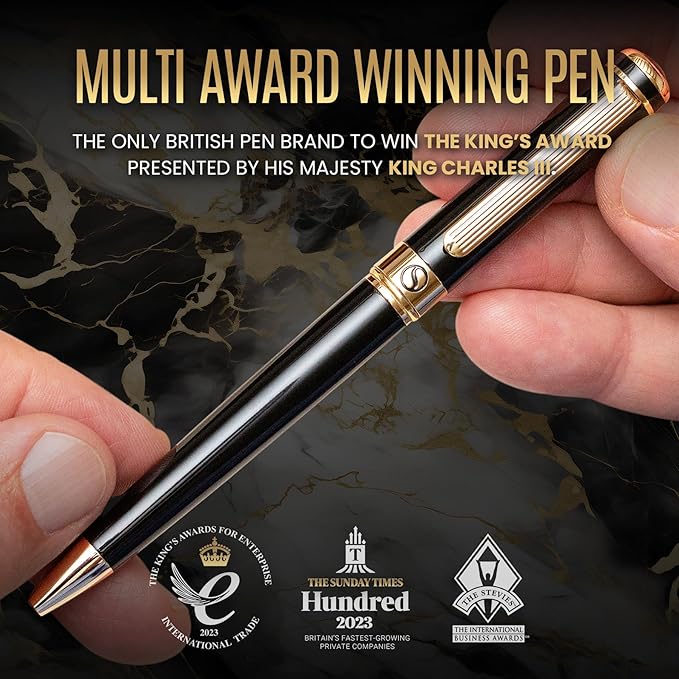 Scriveiner Black Lacquer Ballpoint Pen -Stunning Luxury Pen, Real Gold Plating, Schmidt Black Refill, Best Gift Set for Men & Women, Professional Executive Office, Nice Fancy Designer Pens