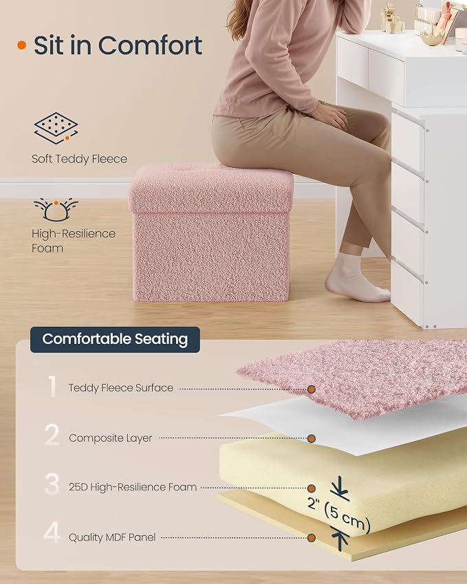 SONGMICS Small Folding Storage Ottoman, Foot Rest Stool, 12.2 x 16.1 x 12.2 - Image 4