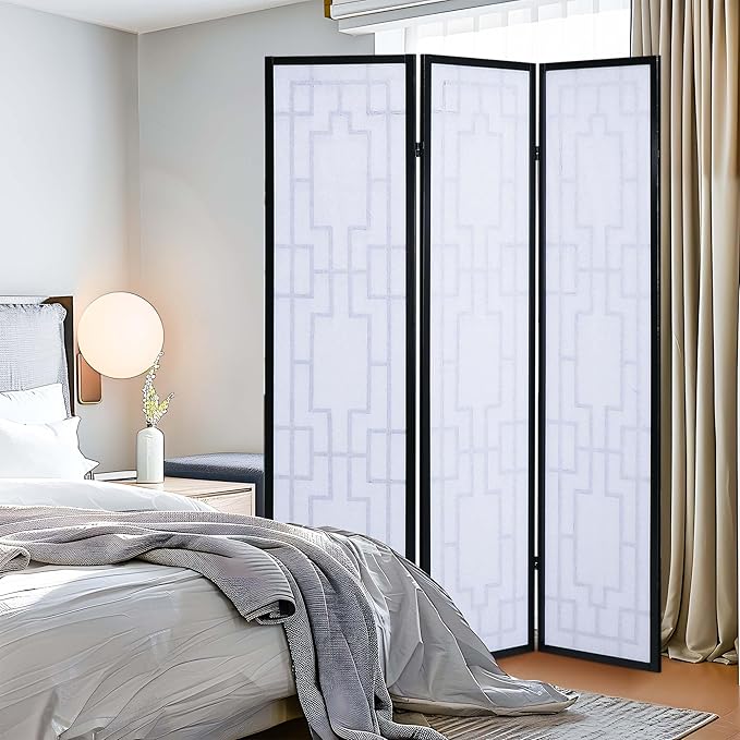 NicBex Room Divider 3 Panel Room Dividers with Geometric Lattice Design Partition Room Dividers and Folding Privacy Screens Wall Divider for Office, Room Separation,70" W x 0.8" D x 70.3" H, Black-DeskLoop Office