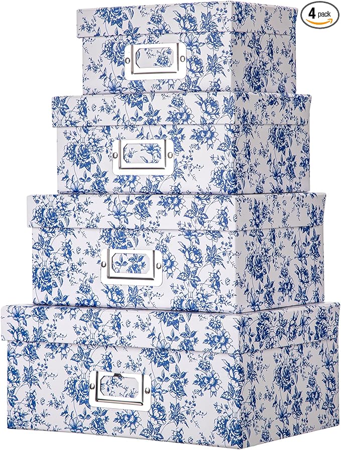 Briful Blue White Floral Nested Decorative Storage Boxes by Briful