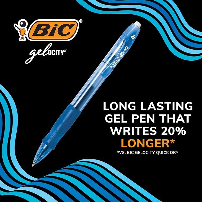 BIC Gelocity Original Black Gel Pens, Medium Point, 24-Count Pack, Retractable - Image 2