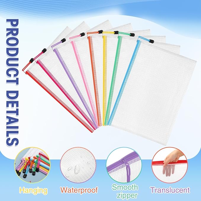 Jetec 32 Pcs Mesh Zipper Bags Toy Storage Bikini Organizer Bag Bolsas Para Guardar Trajes De Baño Waterproof Zipper Reusable Pouch Puzzle Multipurpose for Storage Office(Stylish Color,13 x 9.5 Inch)-DeskLoop Office