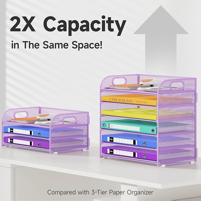 Cawukege 6 Tier Paper Organizer, Mesh Desk Organizer, Metal File Organizer - Image 3