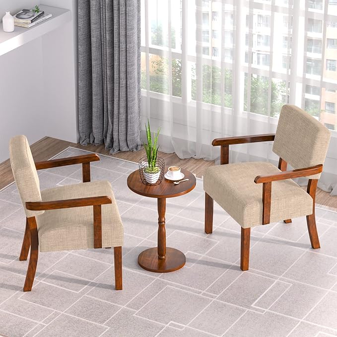 Accent Chair Set of 2 with Table, Living Room Chairs with Soft Seat and Armrests for Living Room Bedroom Reading Room Waiting Room (Beige) (AC01)-DeskLoop Office