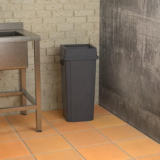 23 Gallon Grey Square Commercial Trash Can with Lid-DeskLoop Office