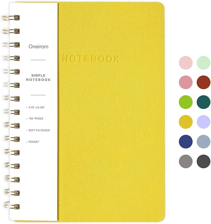 Spiral Notebook-6.10" x 8.19" College Ruled Journal with Inner Pockets and 160 Pages,PU Leather Cover Business Journal, Twin-Wire Binding Notebook Perfect for Office & Home School Supplies-DeskLoop Office