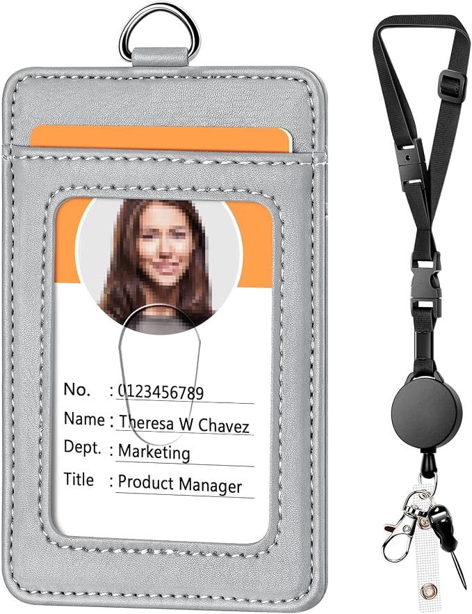 Leather Badge Holder and Adjustable Retractable Lanyards, Quick Release Buckle by Coloryourlife