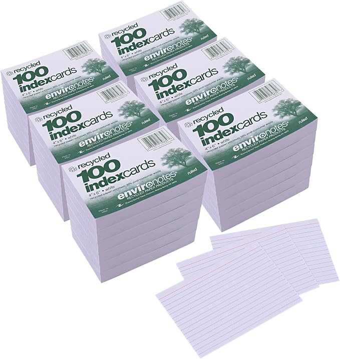 Roaring Spring Recycled Index Cards, 36 Packs of 100 Note Cards, Lined & Blank by RoaringSpringPaperProducts