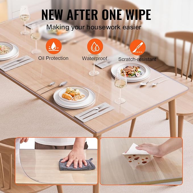 VEVOR Plastic Table Cover, 24 x 48 Inch 2.0 mm Thick Clear PVC Desk Mat - Image 4