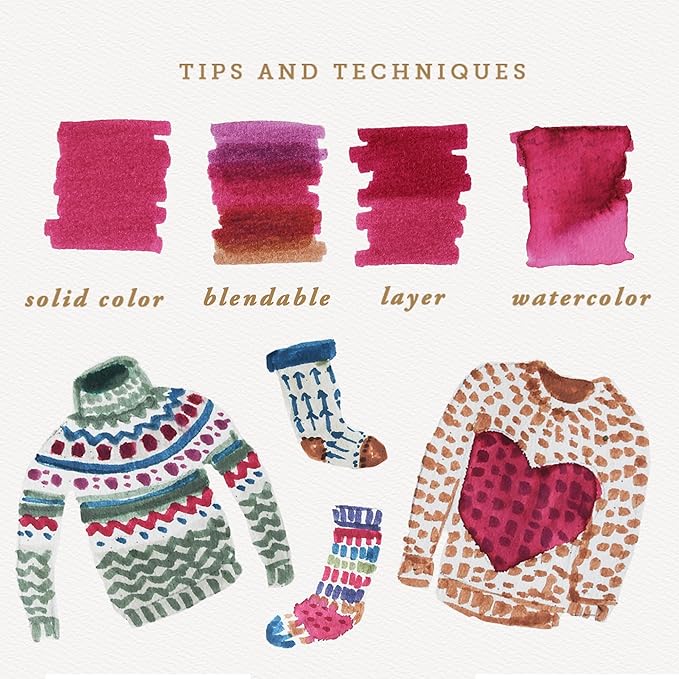 Primrosia 12 Dual Tip Watercolor Marker Pens - Fine Tip & Brush Tips, Professional Quality, 4 x Sticker Sheets, Blendable, Non-Toxic, Perfect for Calligraphy, Drawing & Coloring. (Alpine)-DeskLoop Office