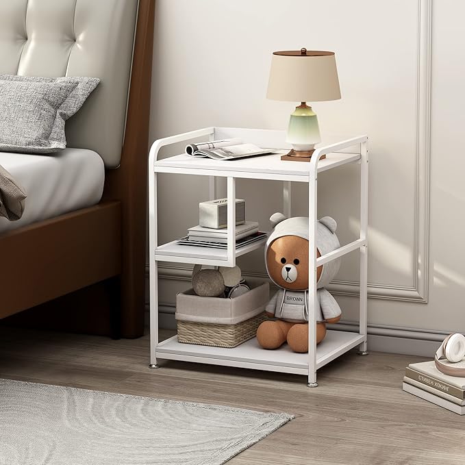 Large Printer Stand Table with Storage Shelf for Host Computer, PC Tower, CPU and Shredder, 3 Tier Rolling Printer Cart with Wheels for Home Office Storage and Organization - White-DeskLoop Office