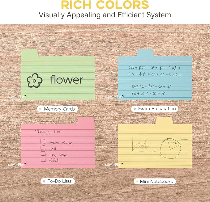 Tabbed Index Cards with Ring 3 x 5, Goefun 200 Pack Color Flash Cards Dividers - Image 3