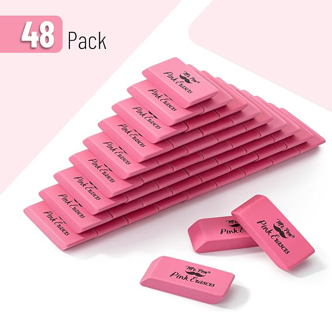 Mr. Pen- Pink Pencil Eraser Bulk, 48 Pack | Large Latex Free Block Erasers - Image 2