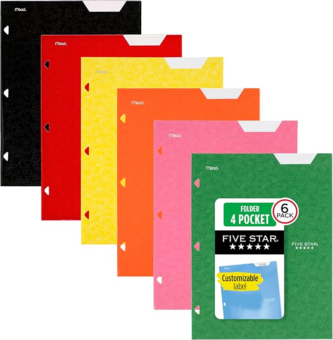 Five Star 4-Pocket Folder, 6 Pack, Paper Folder, Fits 3-Ring Binders, Holds by FiveStar