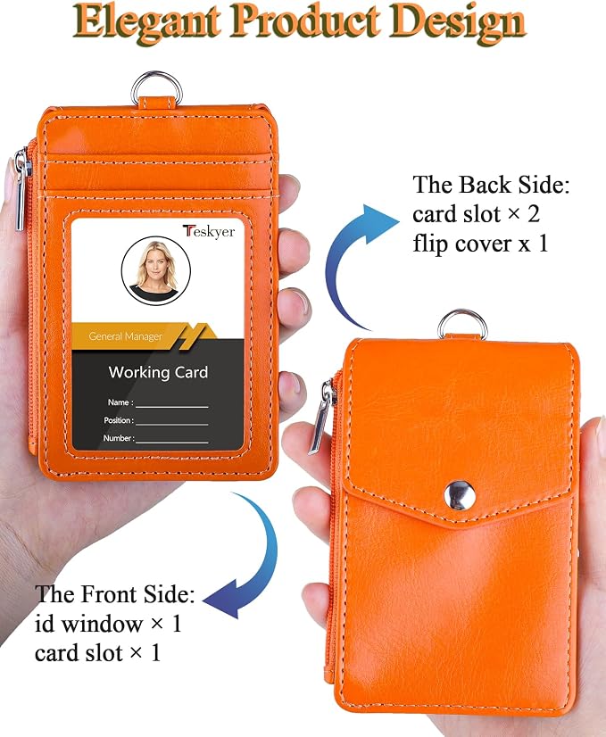 Teskyer ID Badge Holder with Lanyard, Lanyard Wallet, Bright Dark Pink | 4-Card - Image 3