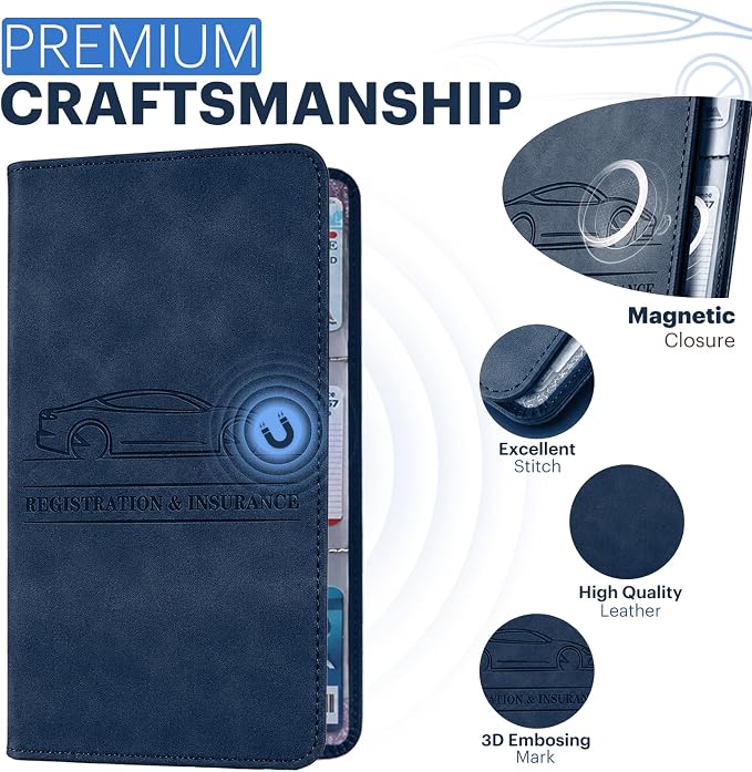Car Registration and Insurance Card Holder, Magnetic Closure Leather Vehicle - Image 4