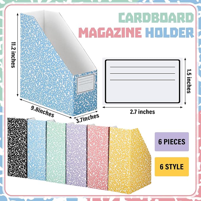 6 Set Composition Book Cardboard Magazine Holders Set Classroom File Folders - Image 3