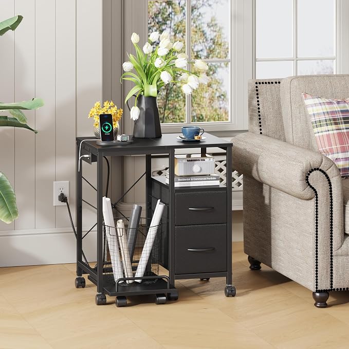 YAOHUOO Printer Stand with Power Outlet/Fabric Drawers, Printer Cabinet with - Image 6