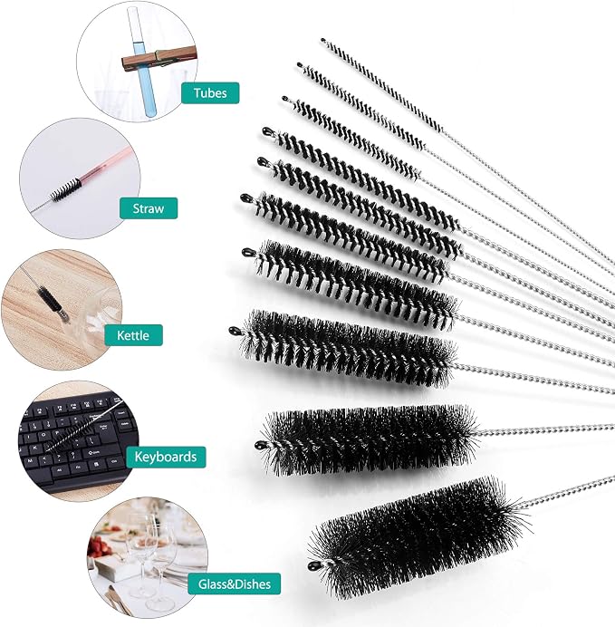 CiaraQ Bottle Cleaning Brushes, 8 Inch Nylon Tube Brush Set | Black Cleaner - Image 2