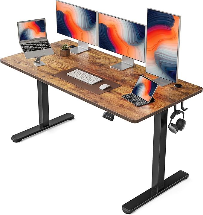 FEZIBO Electric Standing Desk, 60 x 24 Inches Height Adjustable Stand up Desk, Sit Stand Home Office Desk, Computer Desk, Rustic Brown-DeskLoop Office
