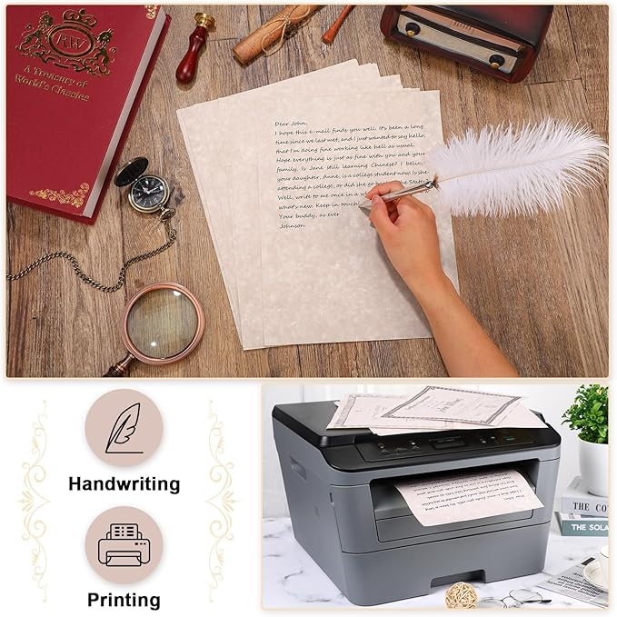 Epakh 200 Sheets Old Age Parchment Paper 8.5 x 11 Inch Standard Letter Vintage Colored Old Parchment Semblance Double Side Printing Paper(Dark Beige)-DeskLoop Office