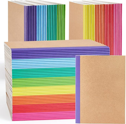 feela 96 Pack Composition Notebooks Bulk, Kraft Cover Lined Blank College Ruled Composition Travel Journals with Rainbow Spines For Women Students Business, 60 Pages, 8.3”x 5.5”, A5, 8 Colors-DeskLoop Office