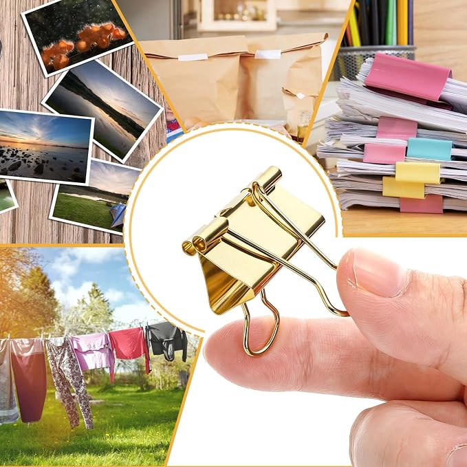 Fasmov 174 Pcs Gold Binder Clips Paper Clamps, Office Clip - Image 8