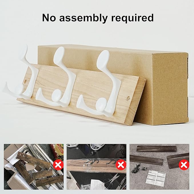 SKOLOO 17-Inch Natural Wood Coat Rack Wall Mount with 3 Triple Hooks - Ideal for Family Entrances, Classrooms, and Pet Supplies Storage - Perfect Coat Hooks for Wall-DeskLoop Office