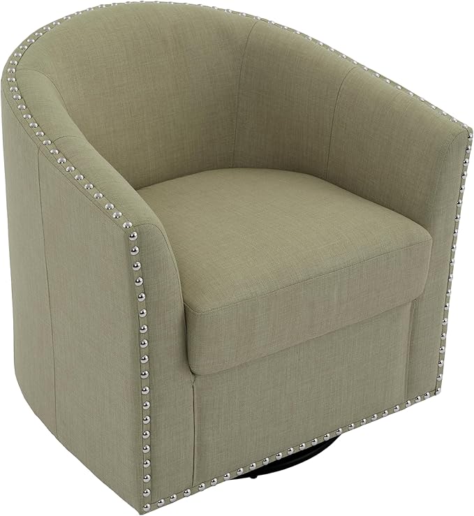 UIXE 360° Swivel Barrel Accent Chair Set of 2, Modern Upholstered Arm Chair Round Club Armchair, Nailhead Trim Single Sofa Seating in Fabric for Living Room - Light Camel-DeskLoop Office