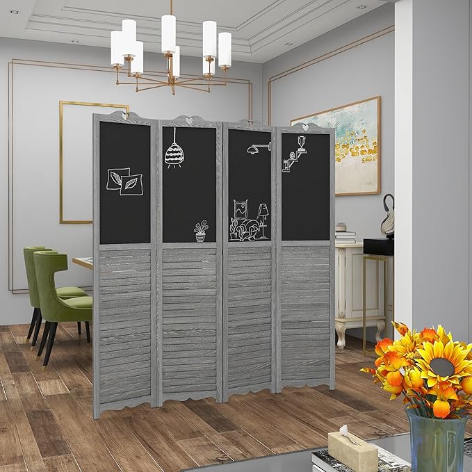 NicBex Room Divider 4 Panel Room Dividers with Black Boards Partition Room Dividers and Folding Privacy Screens 5.5 FT Wall Divider for Home, Office, Room Separation,63.75"W x 0.75"D x 67.75"H,Gray-DeskLoop Office