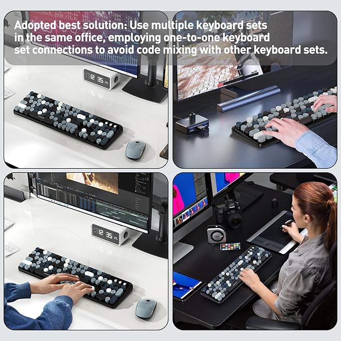 FOPETT 2.4GHz Wireless Keyboard and Mouse Set with Switch Button - Full-Size Keyboard - Compatible for Windows/Laptop/PC/Notebook/Smart TV and More - Grey Colorful-DeskLoop Office