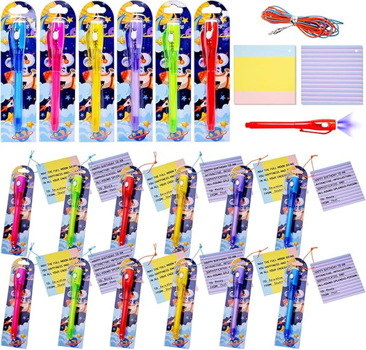 Invisible Ink Pens Gifts Cards. 24 Pack Spy Pen invisible pens with uv light for kids, Magic Pen for Secret Message, Birthday Party,Christmas, and Halloween Goodies Bags Toy(24PCS+Gifts Cards)-DeskLoop Office