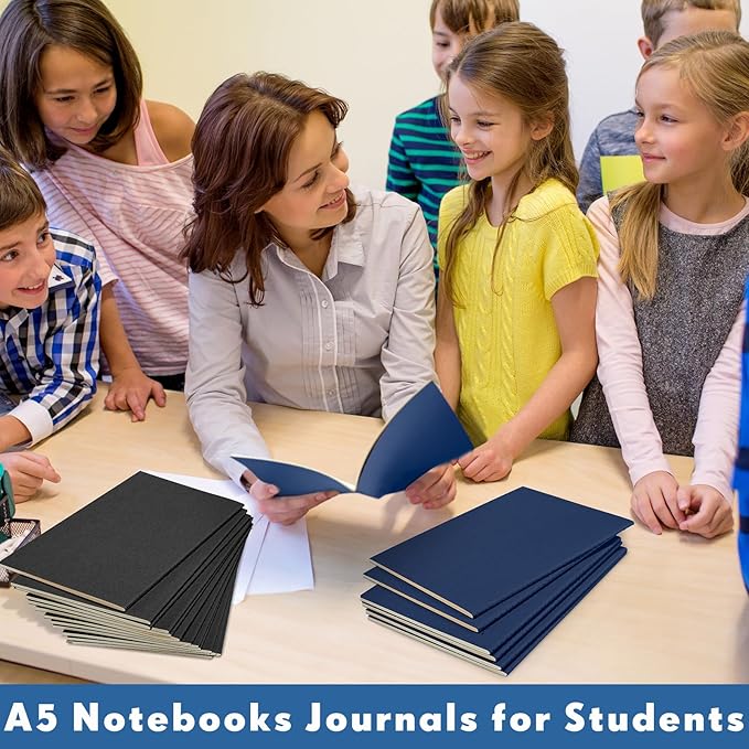 Mimorou 100 Pcs Kraft Notebook Journals 5.5 Inch x 8.3 Inch A5 Softcover Notebooks Bulk for Writing Sketch Office Notepad with 60 Pages 30 Sheets(Black, Navy,Lined)-DeskLoop Office