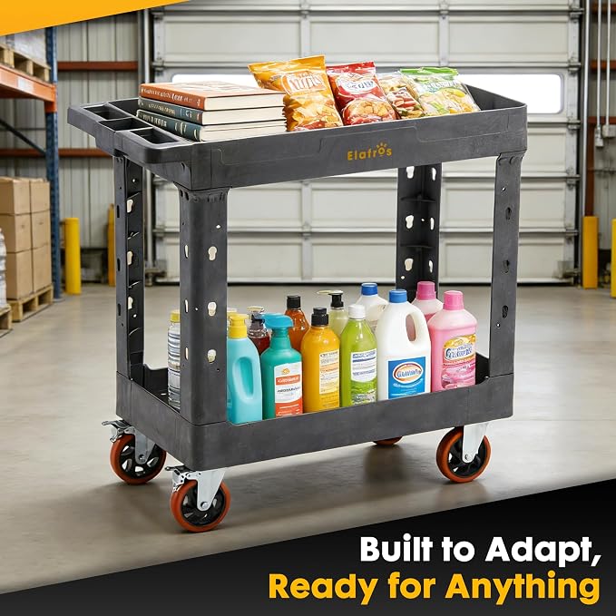 ELAFROS 2-Tier Heavy Duty Utility Rolling Cart, 34 x 17 in, Full Swivel Wheels - Image 5
