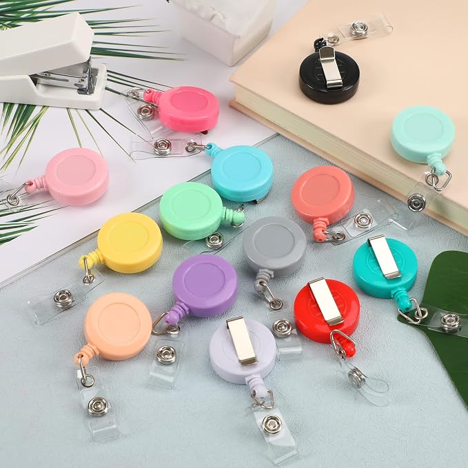 JANYUN 50 Pcs Retractable Badge Reel, Clips Holder Mixed Solid Color Nurse - Image 6