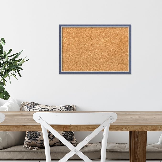 Amanti Art Natural Cork Board for Wall, 13x19 Vision Board with Blue Wood Frame, Small Corkboard Office Decor for Home Organization, Modern Corkboard Pinboard to Display Items for Home Organization-DeskLoop Office
