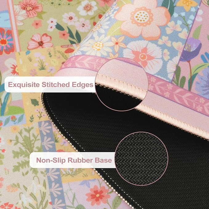iCasso Pink Desk Mat for Keyboard and Mouse, Large Mouse Pad, Floral Desk Pad - Image 4